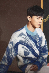 张杰明星同款秋冬款抽象山水撞色套头圆领套头宽松款针织毛衣男女