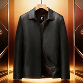 皮衣秋冬加绒加厚皮夹克男士 中老年人爸爸冬装 外套翻领加绒加厚冬