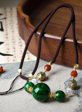 原创秋冬新款项链女款高档仿绿虬角文玩秋冬新中式毛衣链首饰送礼