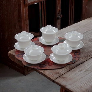 璞玉德化白瓷三才盖碗冰种玉瓷泡茶碗功夫茶具大容量原矿高档家用