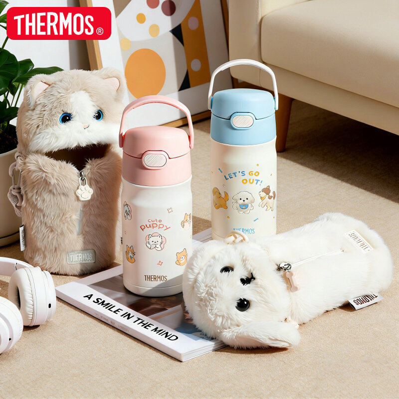 膳魔师儿童保温杯350ML便携学生水杯吸管杯萌宠系列2025新款杯子