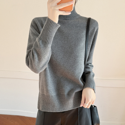 100%纯棉线半高领开叉毛