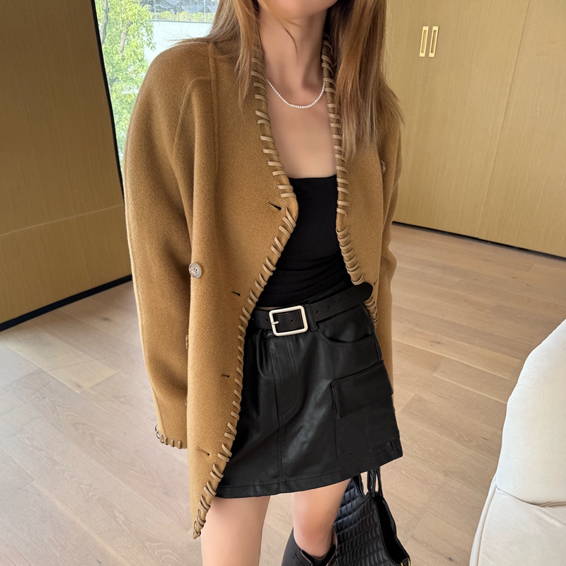 HuaLang青果领真皮包边