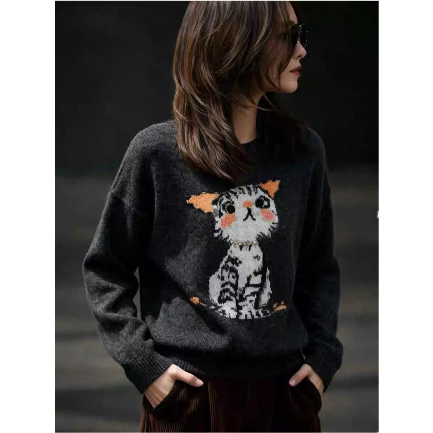 韩版气质减龄猫咪刺绣羊