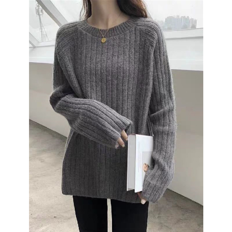 欧货慵懒风中长款羊绒针织衫女秋冬宽松厚款遮臀毛衣打底羊毛衫