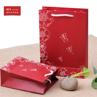 通用礼品纸袋可定制LOGO 袋时尚 24STD枣红花蝴蝶手提袋服装 袋包装