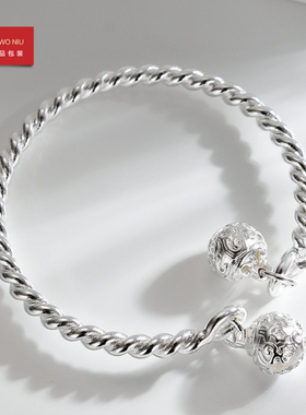 手镯女 简约宫铃一步一响情侣年轻款镯子麻花开口银镯铃铛款式