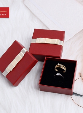 00ZHK首饰盒收纳盒戒指盒对戒盒饰品酒红色包装纸盒子可定制LOGO