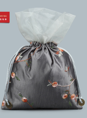 银灰色锦囊果子花纱礼品袋