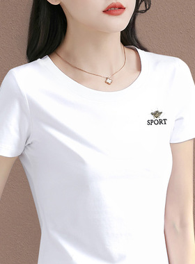 白色圆领短袖t恤女2026夏季新款女装薄款上衣修身正肩半袖体恤衫