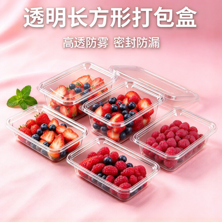 商用透明点心包装盒加厚防雾长方形卡扣盒蛋糕桃酥泡芙烘焙打包盒