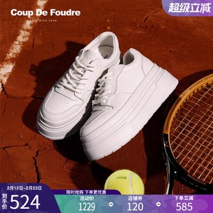 CDF女鞋2025年秋季时尚百搭真皮厚底增高小白鞋女松糕休闲板鞋女