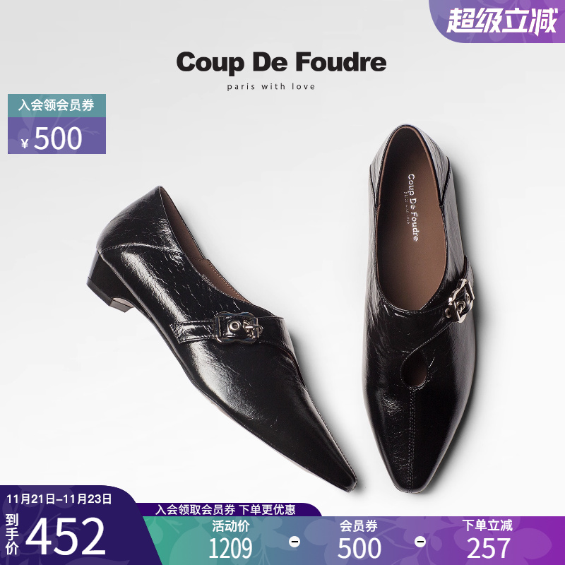 CDF女鞋2025秋新款复古金属扣时装鞋英伦风尖头深口简约通勤鞋