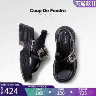水钻饰扣厚底增高露趾凉鞋 CDF女鞋 休闲百搭运动凉鞋 新款 2025夏季