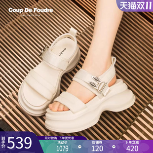 时尚 CDF女鞋 真皮松糕厚底超火休闲凉鞋 新款 仙女风配裙子 轻奢夏季