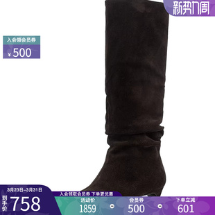 简约褶皱堆堆靴薄绒尖头复古高筒靴女 时尚 CDF女鞋 2025秋冬新款