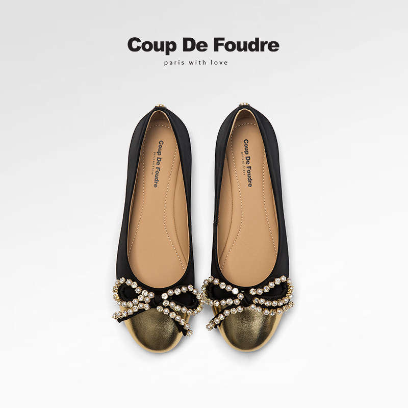 CDF女鞋轻奢秋季新款百搭真皮拼接法式蝴蝶结圆头平底鞋浅口单鞋,女鞋,乐福鞋（豆豆鞋）,淘宝优惠券,粉丝福利购,淘宝优惠卷