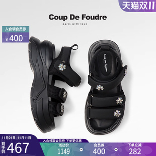 一字帶水鉆涼鞋 CDF女鞋 新款 女露趾增高平底松糕涼拖鞋 輕奢夏季 子