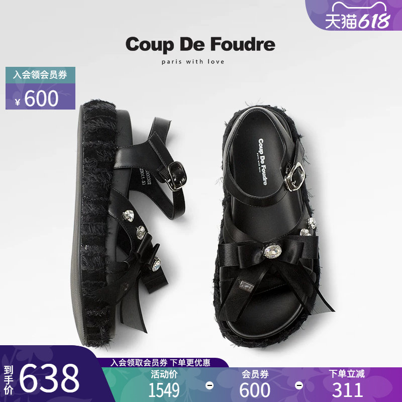 CDF女鞋2025夏季新款时尚运动凉鞋厚底蝴蝶结水钻露趾休闲凉鞋女
