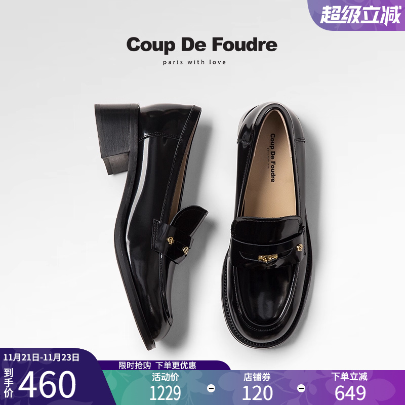 CDF女鞋轻奢秋季新款英伦风乐福鞋时髦百搭圆头粗跟通勤鞋单鞋女