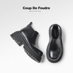 潮流百搭烟筒靴英伦风真皮简约粗跟女靴子 新款 CDF女鞋 轻奢秋冬季