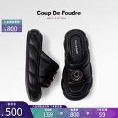 轻奢夏季 新款 真皮厚底拖鞋 CDF女鞋 女外穿小个子松糕鞋 百搭凉拖