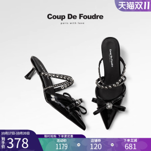 外穿包头拖鞋 时尚 蝴蝶结百搭尖头细跟凉拖女 2025春夏新款 CDF女鞋