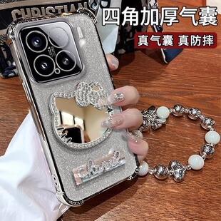 70女note14pro 卡通猫镜补妆镜子适用小米15新款 好看k40s硅胶手机壳Civi4pro 12红米k80 50保护套 13防摔60e