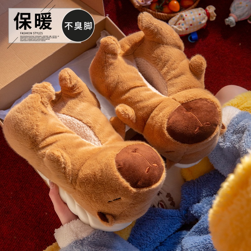 可爱卡通立体卡皮巴拉棉拖鞋女