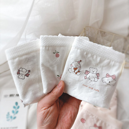 萌系动物印花~可爱7A类纯棉女生内裤 立体面料透气中腰加长底裆