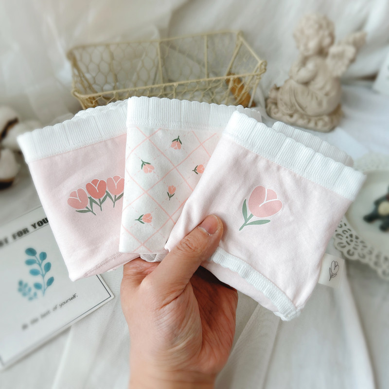 小清新风~奶芙郁金香花朵全棉女内裤 加长透气底裆中腰包臀三角裤,女士内衣/男士内衣/家居服,女三角裤,淘宝优惠券,粉丝福利购,淘宝优惠卷