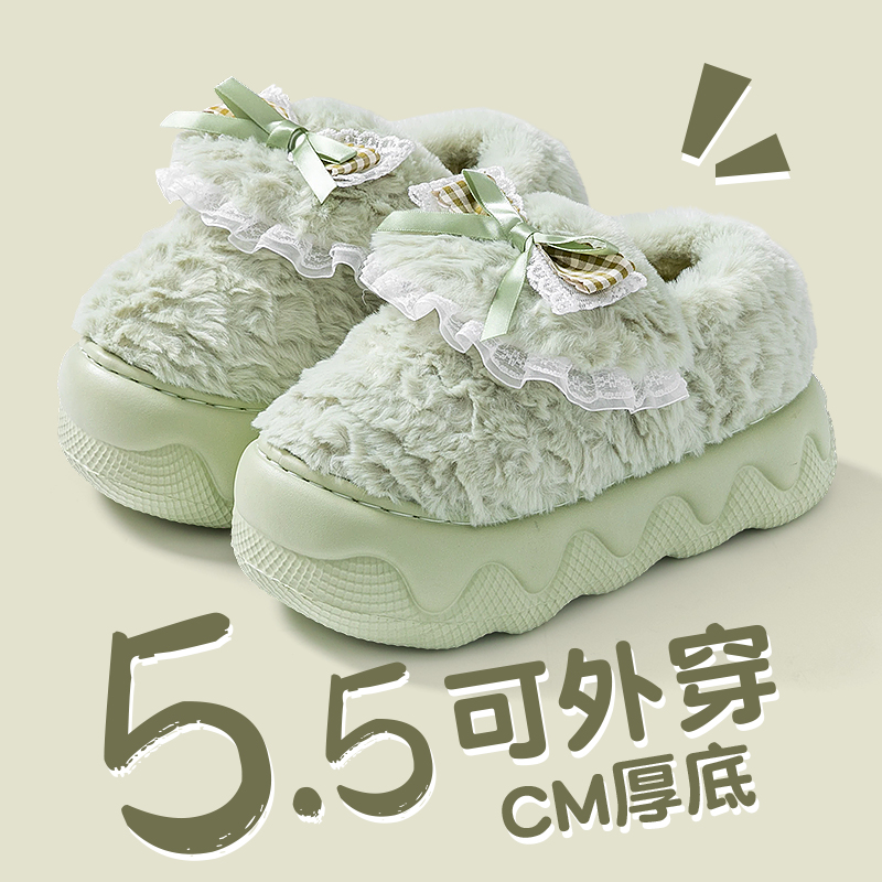 棉拖鞋女士秋冬季外穿2025新款室内家居保暖毛绒绒厚底月子棉拖女