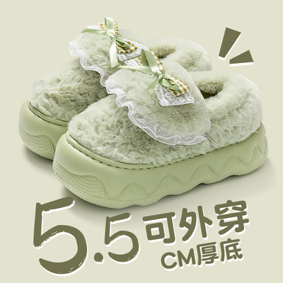 棉拖鞋女士秋冬季外穿2025新款室内家居保暖毛绒绒厚底月子棉拖女