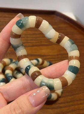 菩提直切多宝大肠手串白玉绕指柔天然斜切盘玩佛珠念珠文玩手链