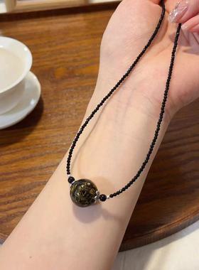 原创新款黑金大漆珠锁骨链项链女款  20mm左右文玩手工项链锁骨链