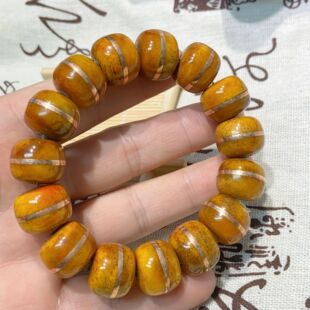 天然藏区回流牦牛骨老型手串镶嵌搓铜文玩手串手持配珠配饰开片
