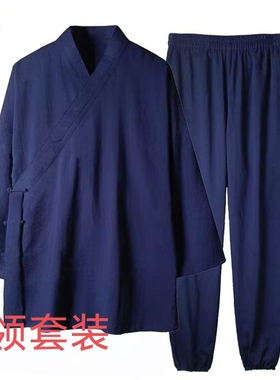 武当道袍剑领斜襟道士服男女春夏薄款练功服居士服透气亚麻太极服