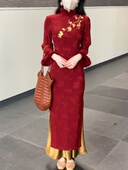 加绒加厚旗袍连衣裙 她来了复古馆金枝玉叶红色订婚结婚年会新中式