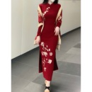 红色百合花旗袍 她来了复古馆结婚订婚新中式 库存清仓 售完无补