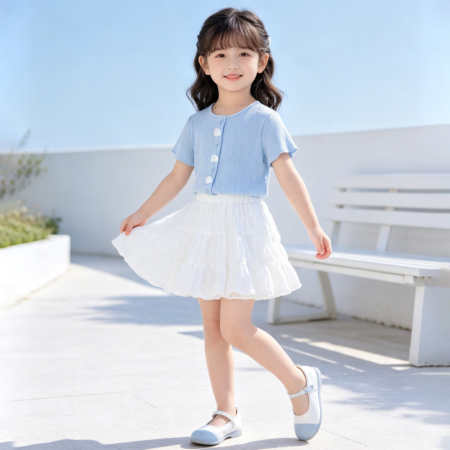 女童夏季短袖上衣蛋糕裙两件套