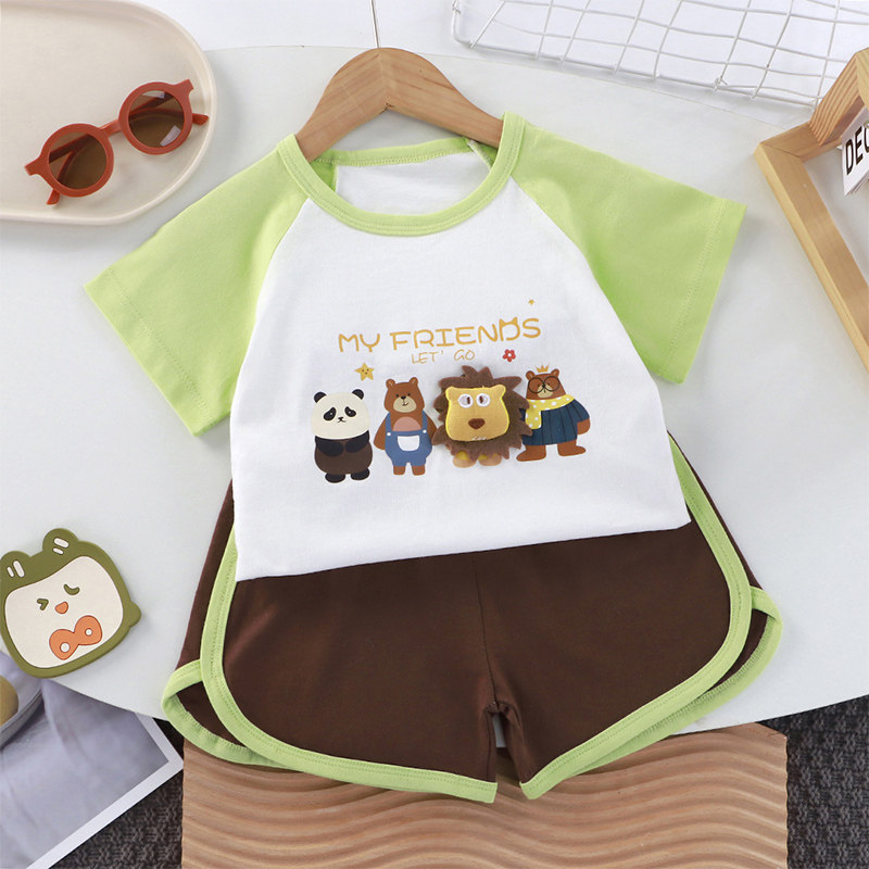 夏季新款中小童休闲运动套装 纯棉男女宝宝婴儿T恤短裤两件套衣服