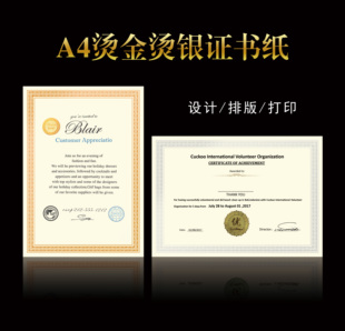 荣誉证书制作烫金烫银可打印A4授权书聘书内芯设计奖状纸定制创意