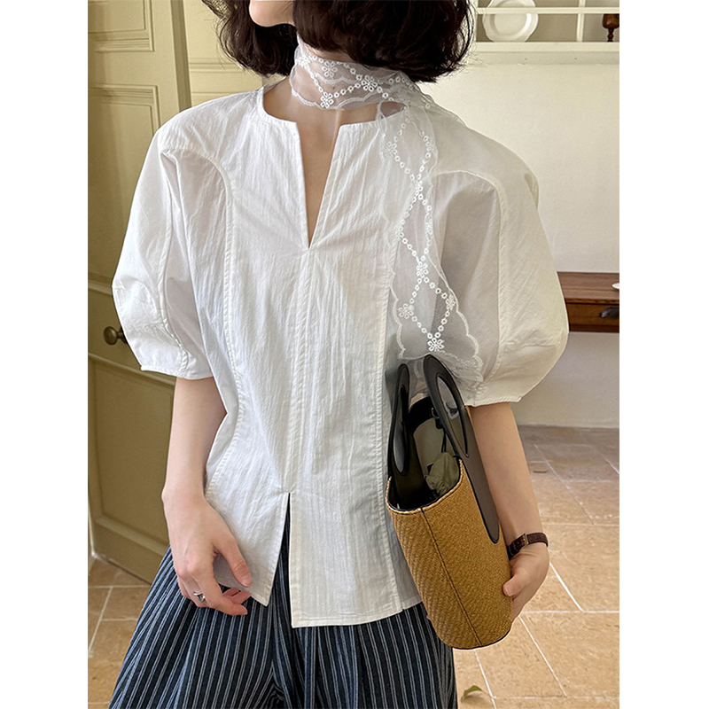 白色飘带蕾丝衬衫女款2025新款