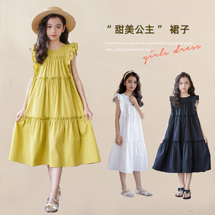 女童连衣裙夏季纯棉长裙薄款中大童沙滩海边裙微胖小女孩公主裙子