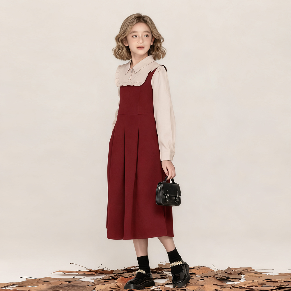 女童裙子新年红色连衣裙法式秋冬