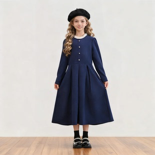 气质高级感女童加绒连衣裙中大儿童冬装公主裙小女孩秋冬裙子口袋