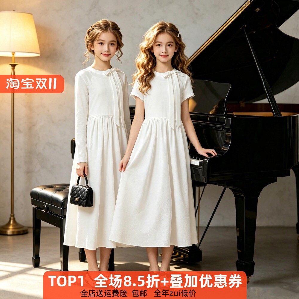 女童赫本风连衣裙蝴蝶结春夏秋款