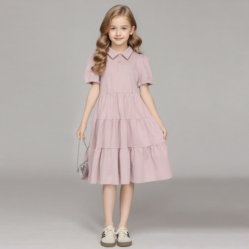 纯棉polo衫女童夏薄款裙子大童初中生2025新款儿童连衣裙宽松粉色