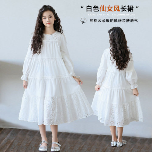 连衣裙小女孩白色长袖公主长裙