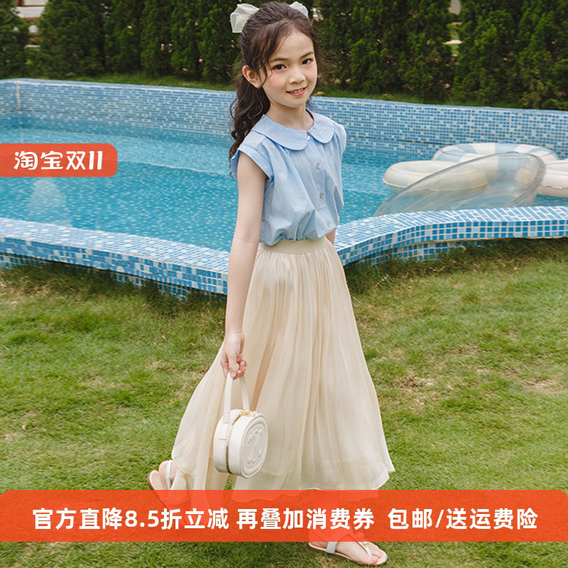 女童半身裙夏季小女孩洋气纱裙仙女长裙中大童公主长款时髦百褶裙